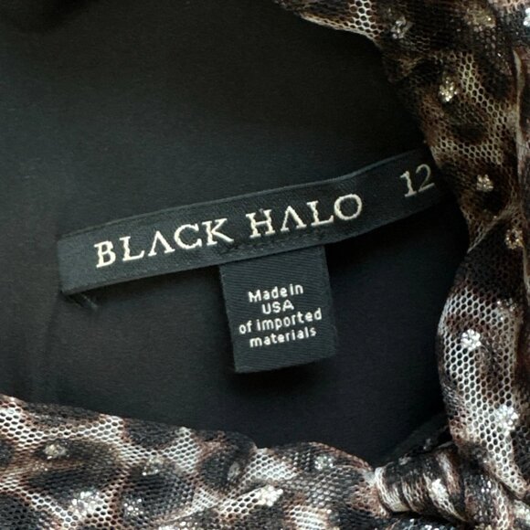 Black Halo Leopard Print Metallic Glitter Dot Sheer Dress Brown Silver Size 12 - Picture 8 of 10
